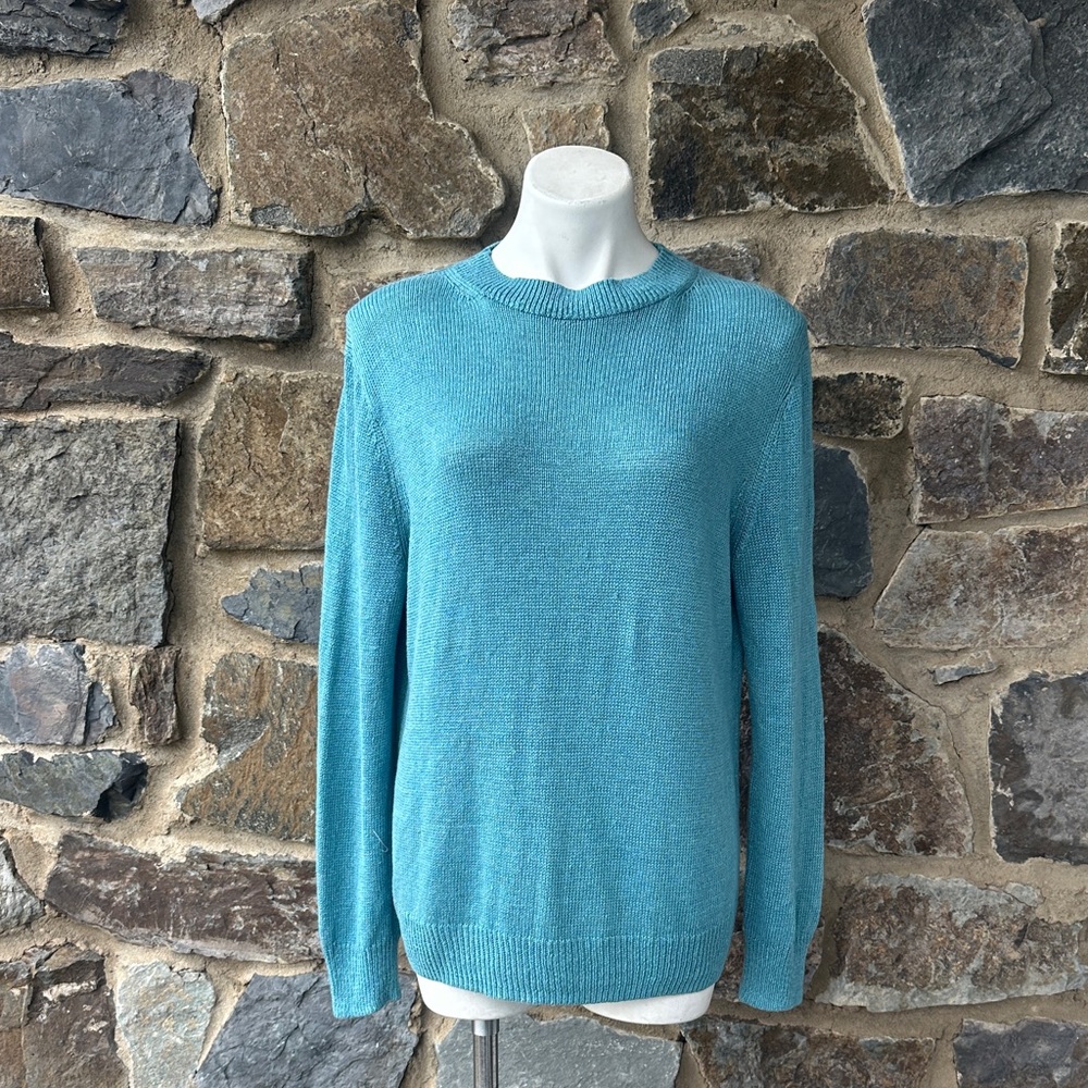 Theory Teal Blue Knit Crewneck Sweater Women’s Large Lightweight Classic